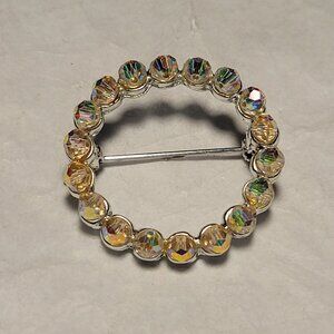 Vintage Iridescent Circle Rhinestone Brooch